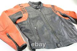 Mens harley davidson leather jacket 3XL black orange perforated BAR SHIELD zip