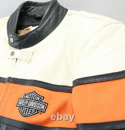 Mens harley davidson leather jacket L black RPM orange bar shield cafe zip tan