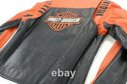 Mens harley davidson leather jacket L black orange perforated BAR SHIELD zip euc