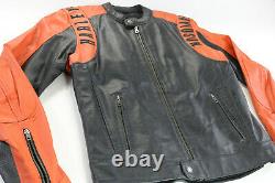 Mens harley davidson leather jacket L black orange perforated BAR SHIELD zip euc