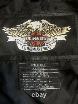Mens harley davidson leather shirt jacket 2XL black bar shield snap