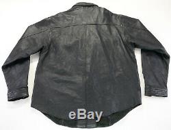 Mens harley davidson leather shirt jacket L XL black bar shield snap 98111-98VM