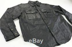 Mens harley davidson leather shirt jacket L XL black bar shield snap 98111-98VM