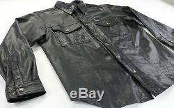 Mens harley davidson leather shirt jacket L black bar shield snap 98111-98VM zip