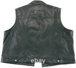 Mens harley davidson leather vest 3XL XXXL black Juneau snap bar shield pebbled