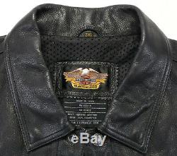 Mens harley davidson leather vest 3XL XXXL black snap bar shield pebbled collar