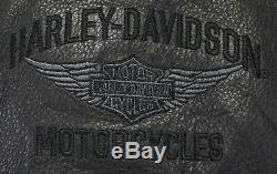 Mens harley davidson leather vest 3XL XXXL black snap bar shield pebbled collar