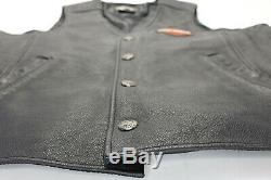 Mens harley davidson leather vest L black orange stock bar shield snap 98150-06