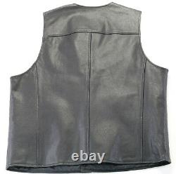 Mens harley davidson leather vest XL black orange stock bar shield snap up nwt