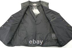 Mens harley davidson leather vest XL black orange stock bar shield snap up nwt