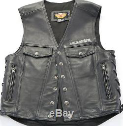 Mens harley davidson leather vest m L black piston ii snap up bar shield snap up