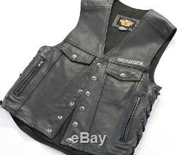Mens harley davidson leather vest m L black piston ii snap up bar shield snap up