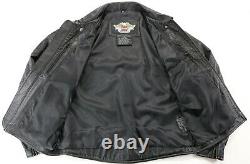 Mens harley davidson pebbled leather jacket XL black embossed bar shield zip euc