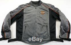 Mens harley davidson polyester mesh jacket L gray orange armor zip bar shield