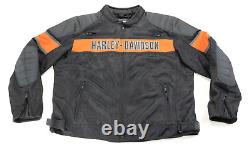 Mens harley davidson riding jacket 2XL black Trenton orange mesh bar shield zip