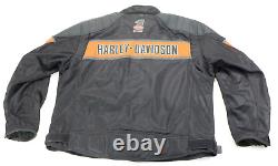 Mens harley davidson riding jacket 2XL black Trenton orange mesh bar shield zip