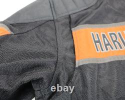 Mens harley davidson riding jacket 2XL black Trenton orange mesh bar shield zip