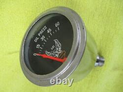 NOS Vintage Custom Chrome Harley oil pressure gauge Eagle wings with Bar & Shield