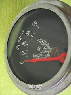 NOS Vintage Custom Chrome Harley oil pressure gauge Eagle wings with Bar & Shield