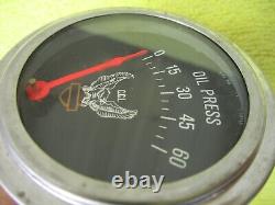 NOS Vintage Custom Chrome Harley oil pressure gauge Eagle wings with Bar & Shield