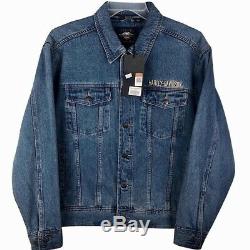 New! Harley-Davidson Denim Trucker Jacket Mens Medium blue jean Bar Shield M