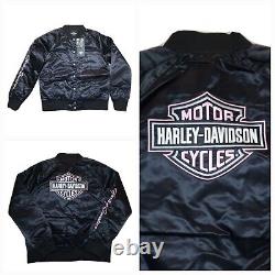 New Harley Davidson Women's Black And Pink Satin Bomber Jacket Bar and Shield