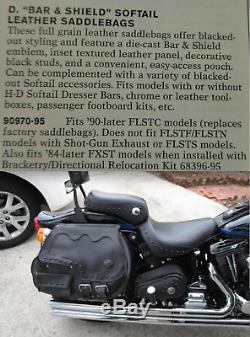 OEM 84-90 Harley Bar & Shield Thick Leather Saddlebags Softail Vintage
