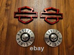 OEM Harley Willie G. Skull CVO Round Fuel Gas Tank Emblems Badges + Bar & Shield