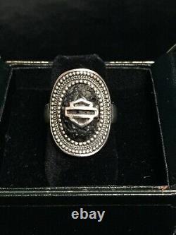 RARE HARLEY DAVIDSON Legend Sterling 925 Lava Rock Bar & Shield Ring Size 7 MOD