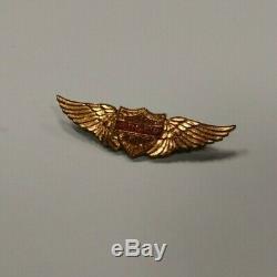 RARE Vintage 30s Gold Harley Davidson Wings Pin Bar Shield Crest Motorcycle hat