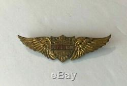 RARE Vintage 40s Gold Harley Davidson Wings Pin Bar Shield Crest Motorcycle hat