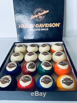 Rare Color Harley Davidson Bar & Shield Logo Flames Billiard Pool Balls Set Cue