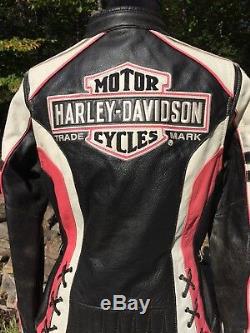 Rare Harley Davidson RIDGEWAY Pink Leather Jacket Women's Large Bar Shield