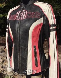 Rare Harley Davidson RIDGEWAY Pink Leather Jacket Women's Large Bar Shield
