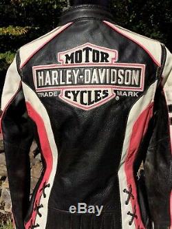 Rare Harley Davidson RIDGEWAY Pink Leather Jacket Women's Small Bar Shield
