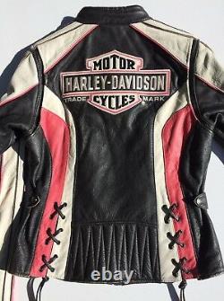 Rare Harley Davidson RIDGEWAY Pink Leather Jacket Women's Small Bar Shield
