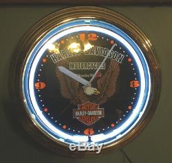 Rare Harley Davidson Wall Clock Eagle Bar & Shield Neon Light Model Spr-89 Works