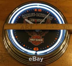 Rare Harley Davidson Wall Clock Eagle Bar & Shield Neon Light Model Spr-89 Works