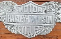 Rare Vintage Harley-Davidson Winged Bar & Shield Cast Aluminum Sign