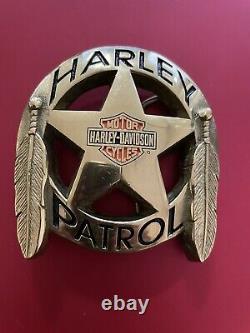 Rare Vtg Harley Davidson Patrol Motorcycle Bar Shield Brass NOS Vtg Belt Buckle