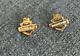 Rare Vintage 10k /14k Gold Harley Davidson Bar & Shield Diamond Stud Earrings