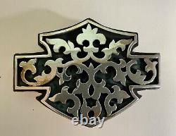 Rarest Harley-Davidson 925 Sterling Silver belt buckle. Bar&Shield. Gothic scroll
