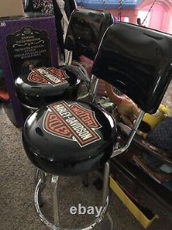 Set Of 6 Vintage Harley-Davidson Bar & Shield Swivel Bar Stools With Backrest HT