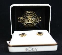 Stamper- 10k 14k Gold Harley Davidson Bar Shield & Heart Post Stud Earrings