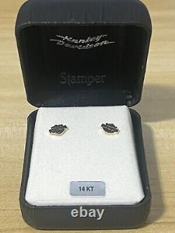 Stamper Black/Gold Earrings 14K Gold Jewlery Harley Bar Shield Studs Vintage