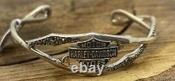 VTG Harley Davidson 925 Sterling Silver Marcasite Bar/Shield Cuff Bracelet-15.7G