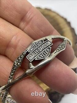 VTG Harley Davidson 925 Sterling Silver Marcasite Bar/Shield Cuff Bracelet-15.7G