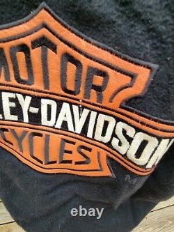 VTG Harley Davidson Bar & Shield Orange Black Leather and Wool Jacket LARGE L