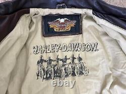 VTG Rare Harley Davidson Men Brown Leather Bomber Jacket Winged Bar&Shield Sz L