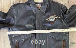 VTG Rare Harley Davidson Men Brown Leather Bomber Jacket Winged Bar&Shield Sz L